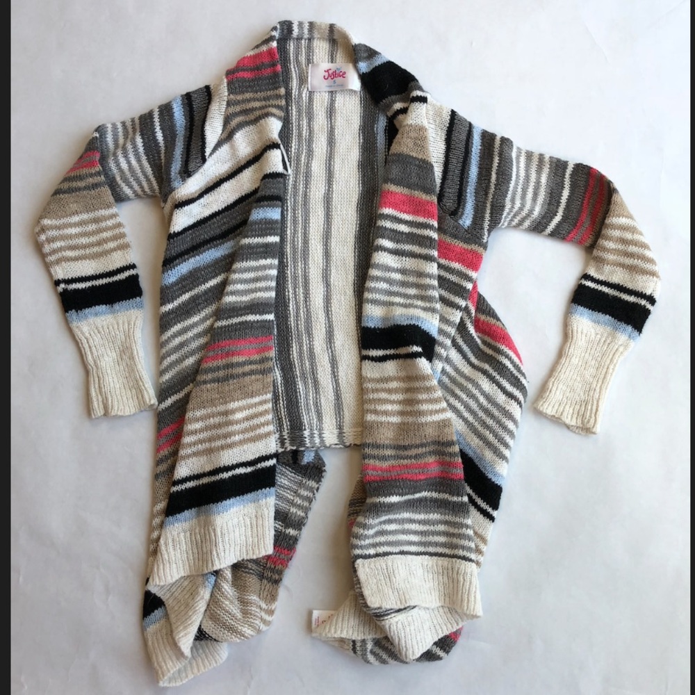 Justice Girls Striped Open Front Sweater